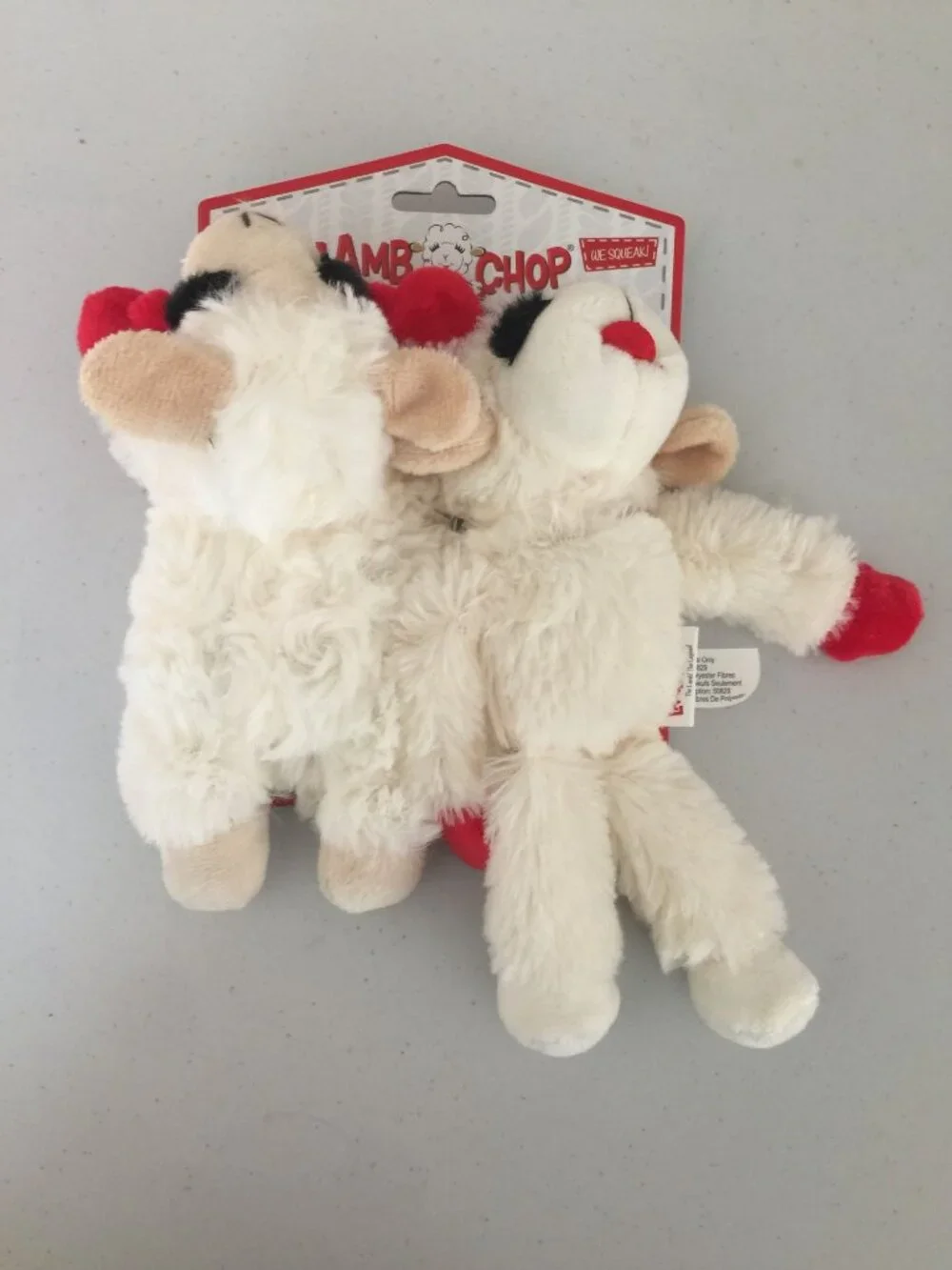Lamb Chop Mini Lamb Floppy Body Plush Squeak 2 Dog Toys Cream Red